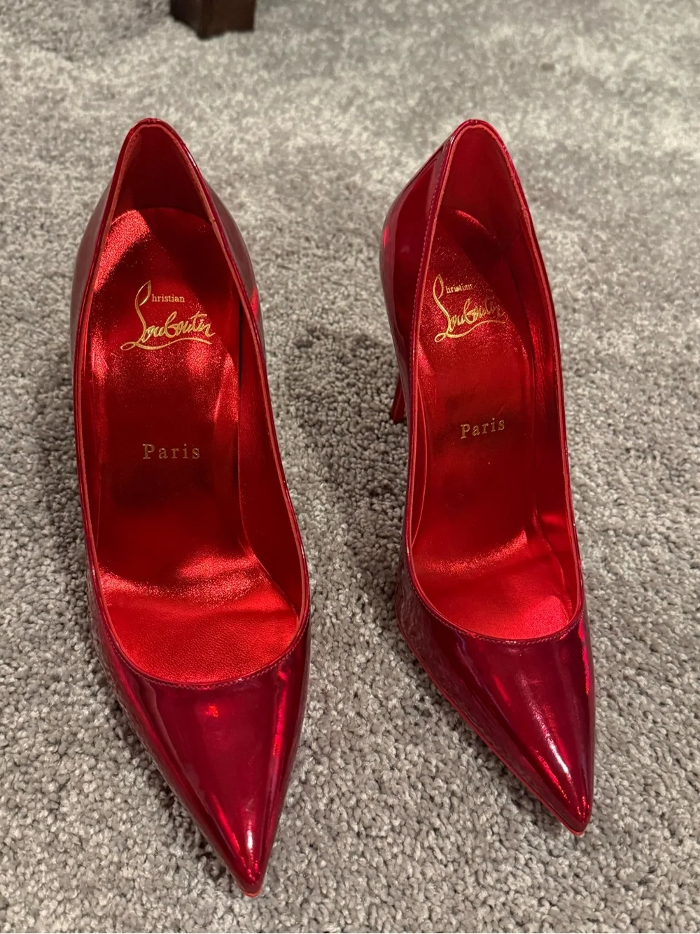Christian Louboutin Red Patent Pointed-Toe Stiletto Pumps - Picture 4 of 8